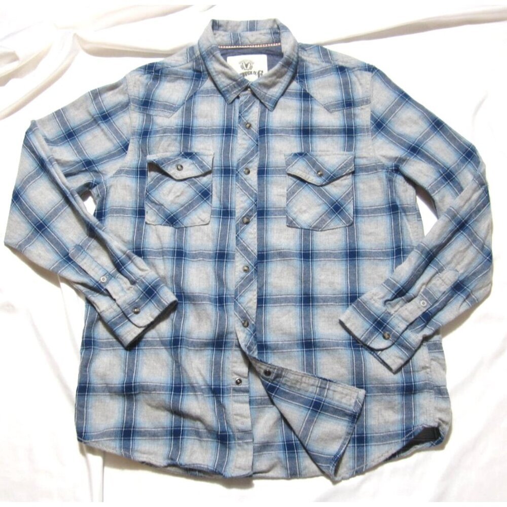 VTG Roebuck & Co Sears Flannel Shirt Men XL Western Pearl Snap Mid Weight(M1113)